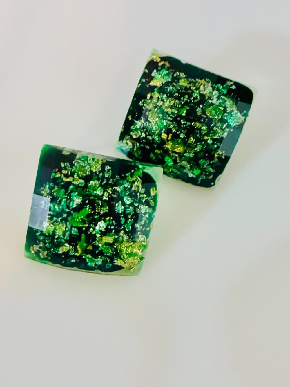 Shiny Acrylic Square Stud Simple Earrings: Hypoallergenic Surgical Steel, green,